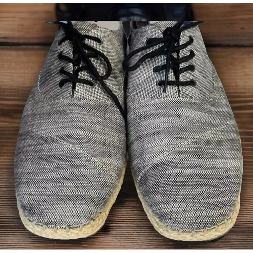 Mens Tom's Light Grey‎ Woven Lace Up Espadrille Shoes Camino #10007961 EC 13